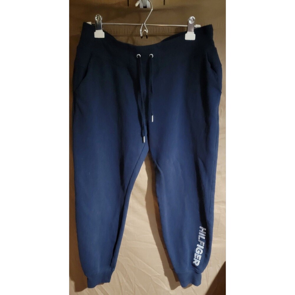 Tommy Hilfiger Sport Large Womens Blue Soft Knit Logo Stretchy Jogger Pants Navy